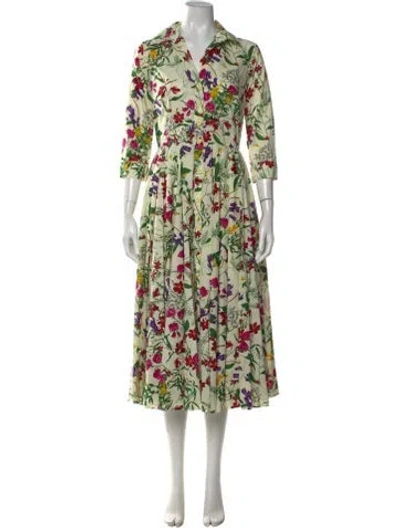 Pre-owned Samantha Sung Floral Print Long Dress W/ Tags In Green