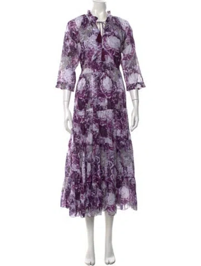Pre-owned Samantha Sung Floral Print Long Dress W/ Tags In Purple