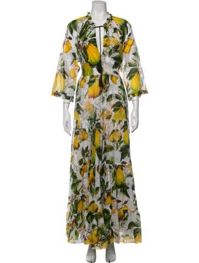 Pre-owned Samantha Sung Floral Print Long Dress W/ Tags In White