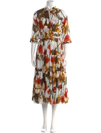Pre-owned Samantha Sung Floral Print Long Dress In White