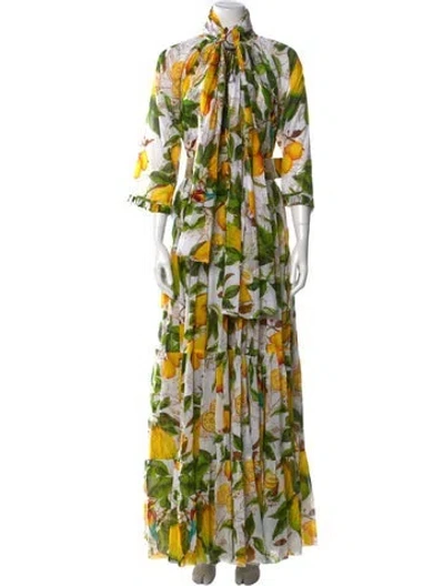 Pre-owned Samantha Sung Floral Print Long Dress In White
