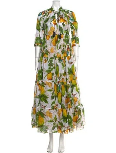 Pre-owned Samantha Sung Floral Print Long Dress In White