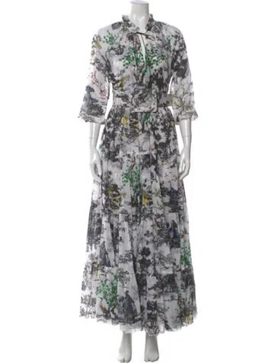 Pre-owned Samantha Sung Floral Print Long Dress In White