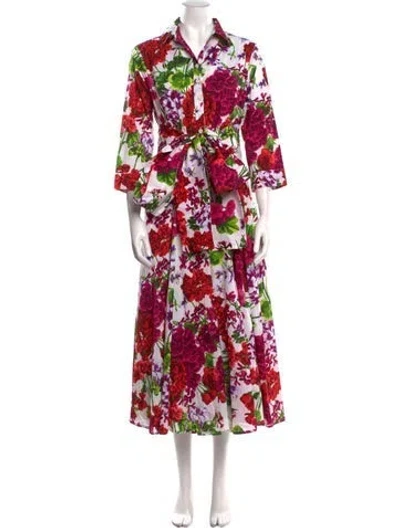 Pre-owned Samantha Sung Floral Print Long Dress In White