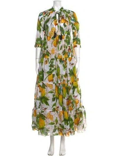 Pre-owned Samantha Sung Floral Print Long Dress In White