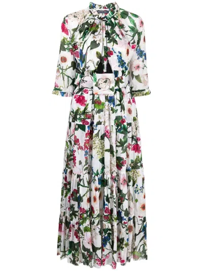 Samantha Sung Floral Print Long Dress In White