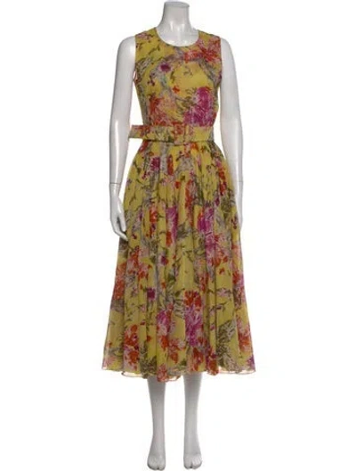 Pre-owned Samantha Sung Floral Print Long Dress In Yellow