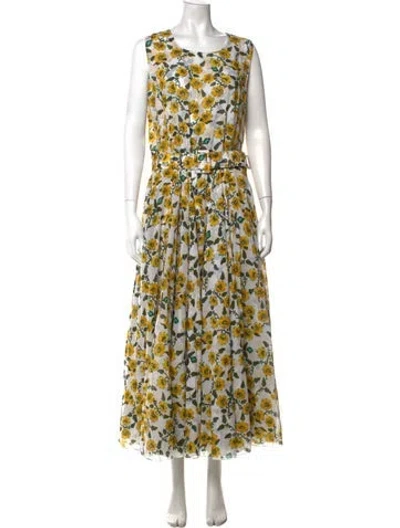 Pre-owned Samantha Sung Floral Print Long Dress In Yellow