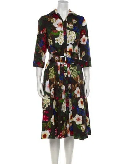 Pre-owned Samantha Sung Floral Print Midi Length Dress In Black