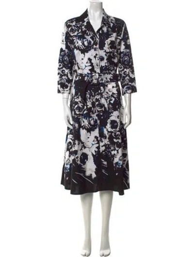 Pre-owned Samantha Sung Floral Print Midi Length Dress In Black