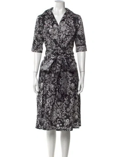 Pre-owned Samantha Sung Floral Print Midi Length Dress In Black
