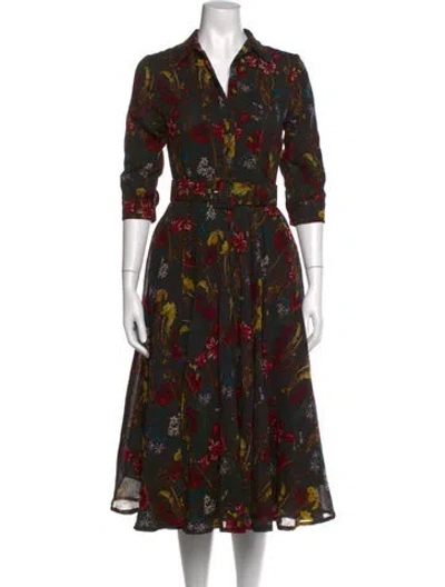 Pre-owned Samantha Sung Floral Print Midi Length Dress In Black