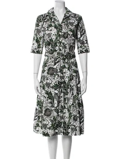 Pre-owned Samantha Sung Floral Print Midi Length Dress In Black/white
