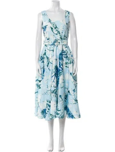 Pre-owned Samantha Sung Floral Print Midi Length Dress In Blue