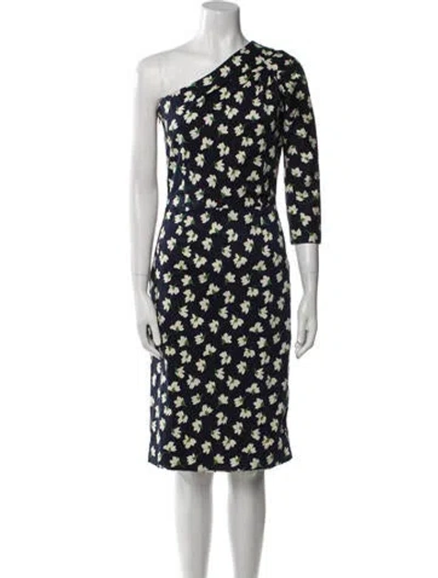 Pre-owned Samantha Sung Floral Print Midi Length Dress In Blue
