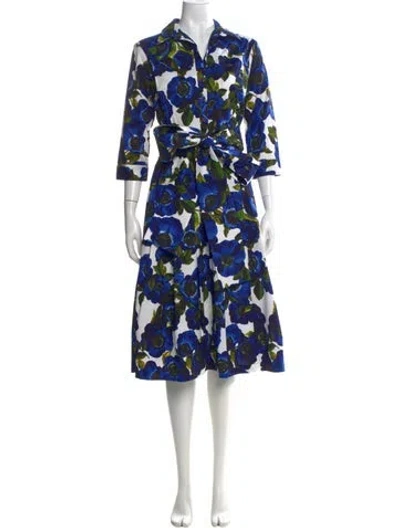 Pre-owned Samantha Sung Floral Print Midi Length Dress In Blue