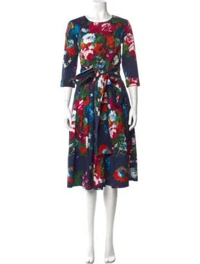 Pre-owned Samantha Sung Floral Print Midi Length Dress In Blue