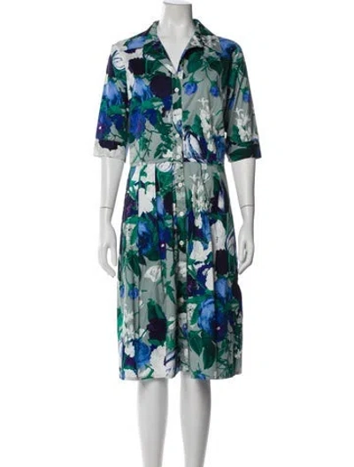 Pre-owned Samantha Sung Floral Print Midi Length Dress In Blue