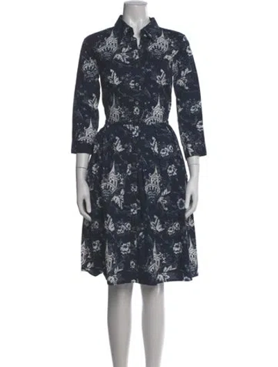 Pre-owned Samantha Sung Floral Print Midi Length Dress In Blue