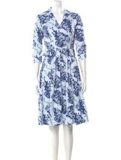 Pre-owned Samantha Sung Floral Print Midi Length Dress In Blue