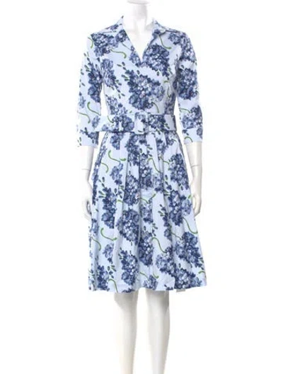 Pre-owned Samantha Sung Floral Print Midi Length Dress In Blue