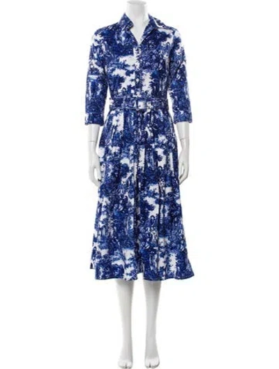 Pre-owned Samantha Sung Floral Print Midi Length Dress In Blue