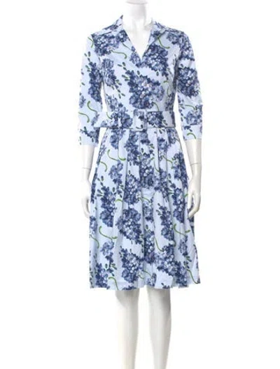 Pre-owned Samantha Sung Floral Print Midi Length Dress In Blue