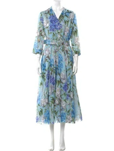 Pre-owned Samantha Sung Floral Print Midi Length Dress In Blue