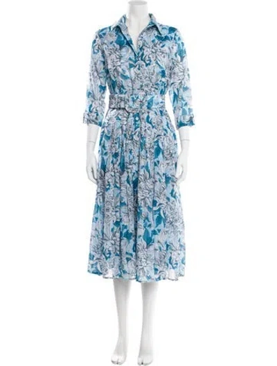 Pre-owned Samantha Sung Floral Print Midi Length Dress In Blue