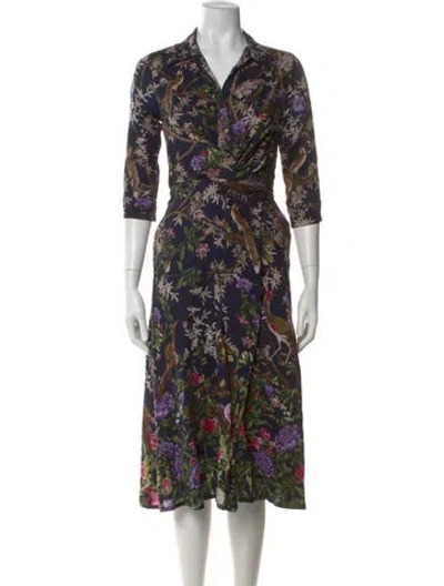 Pre-owned Samantha Sung Floral Print Midi Length Dress In Blue