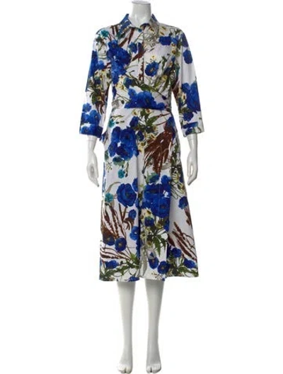 Pre-owned Samantha Sung Floral Print Midi Length Dress In Blue