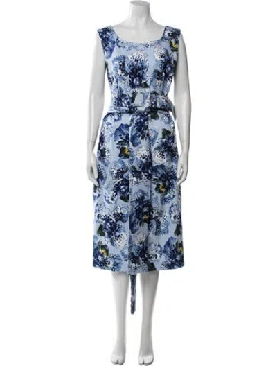 Pre-owned Samantha Sung Floral Print Midi Length Dress In Blue
