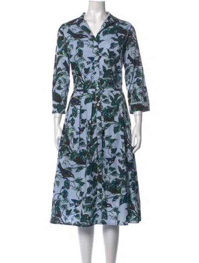 Pre-owned Samantha Sung Floral Print Midi Length Dress In Blue