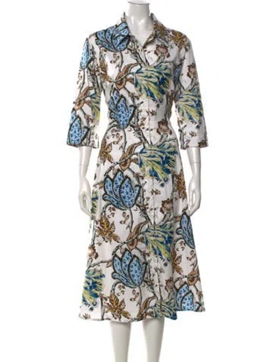 Pre-owned Samantha Sung Floral Print Midi Length Dress In Blue