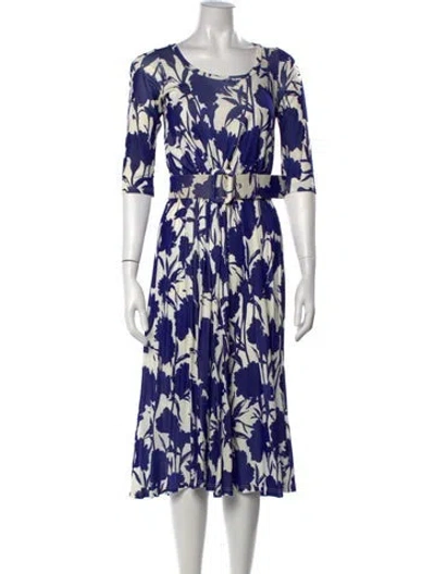 Pre-owned Samantha Sung Floral Print Midi Length Dress In Blue