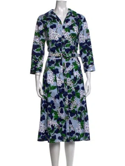 Pre-owned Samantha Sung Floral Print Midi Length Dress In Blue