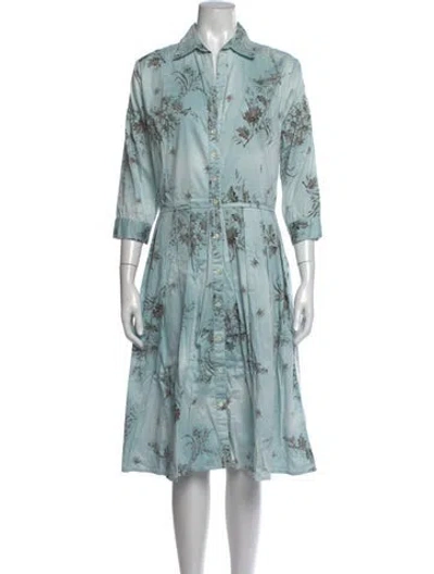 Pre-owned Samantha Sung Floral Print Midi Length Dress In Blue