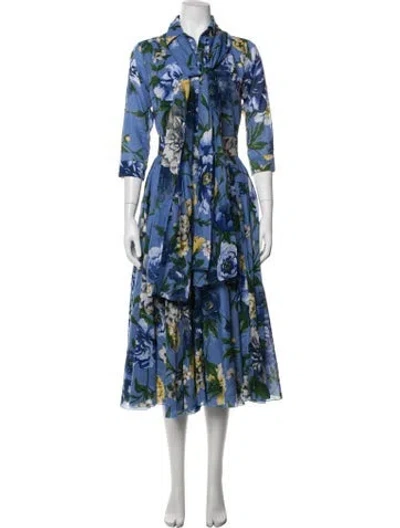 Pre-owned Samantha Sung Floral Print Midi Length Dress In Blue