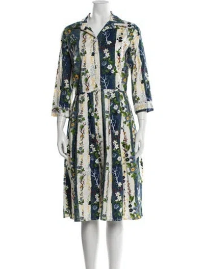 Pre-owned Samantha Sung Floral Print Midi Length Dress In Blue