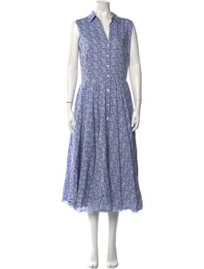 Pre-owned Samantha Sung Floral Print Midi Length Dress In Blue