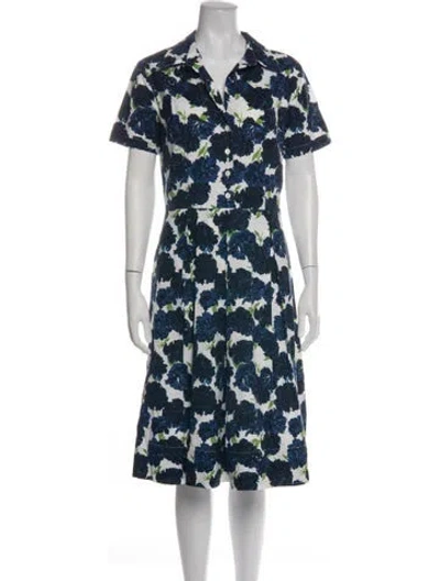 Pre-owned Samantha Sung Floral Print Midi Length Dress In Blue