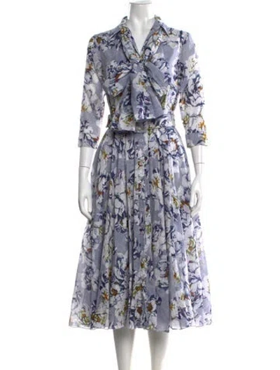 Pre-owned Samantha Sung Floral Print Midi Length Dress In Blue