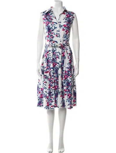 Pre-owned Samantha Sung Floral Print Midi Length Dress In Blue/neutrals