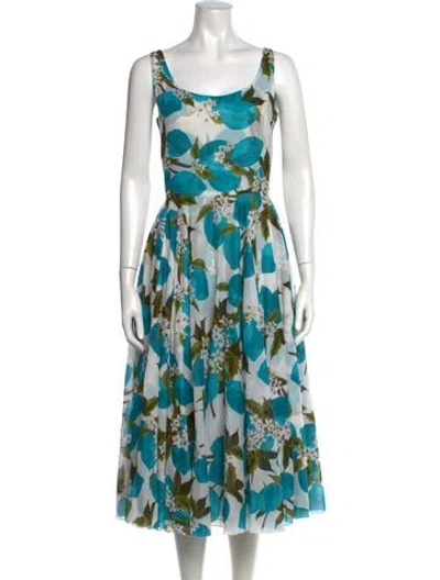 Pre-owned Samantha Sung Floral Print Midi Length Dress In Blue/white