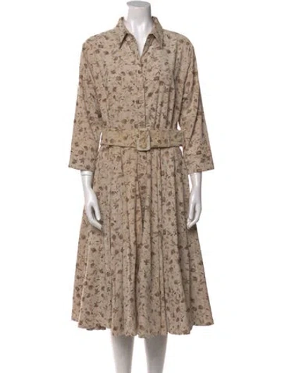 Pre-owned Samantha Sung Floral Print Midi Length Dress In Brown