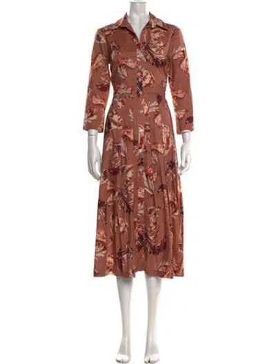 Pre-owned Samantha Sung Floral Print Midi Length Dress In Brown