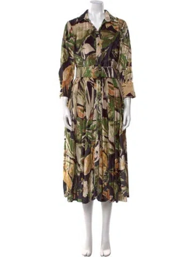 Pre-owned Samantha Sung Floral Print Midi Length Dress In Green