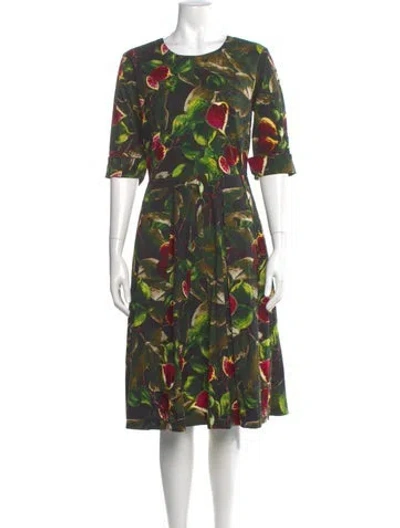 Pre-owned Samantha Sung Floral Print Midi Length Dress In Green