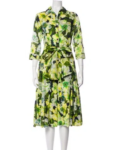Pre-owned Samantha Sung Floral Print Midi Length Dress In Green