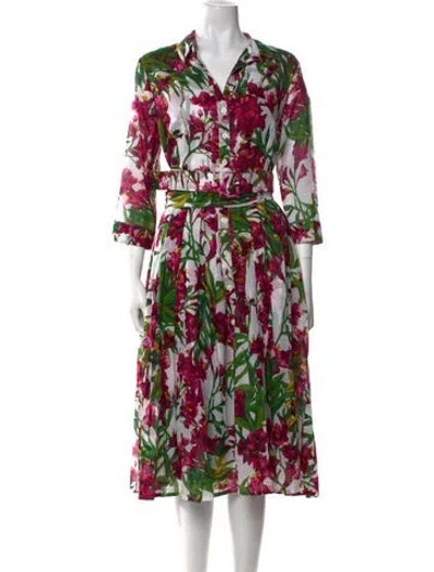 Pre-owned Samantha Sung Floral Print Midi Length Dress In Green